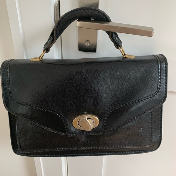 Vntage 70s Pebbled Leather Satchel Accordion Black - Picture 5 of 7